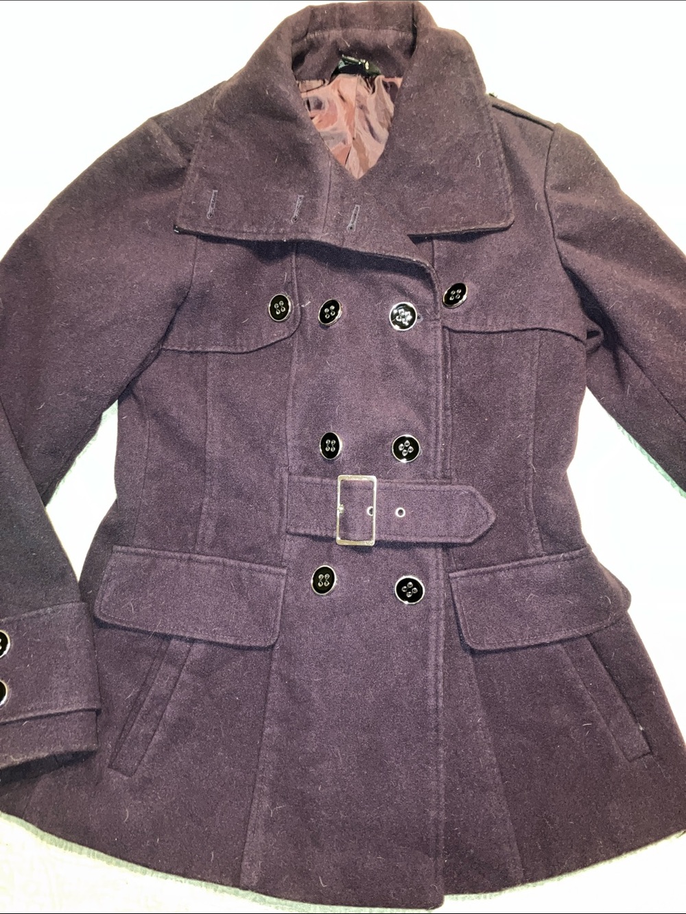George Women's Double-Breasted Peacoat in Deep Plum